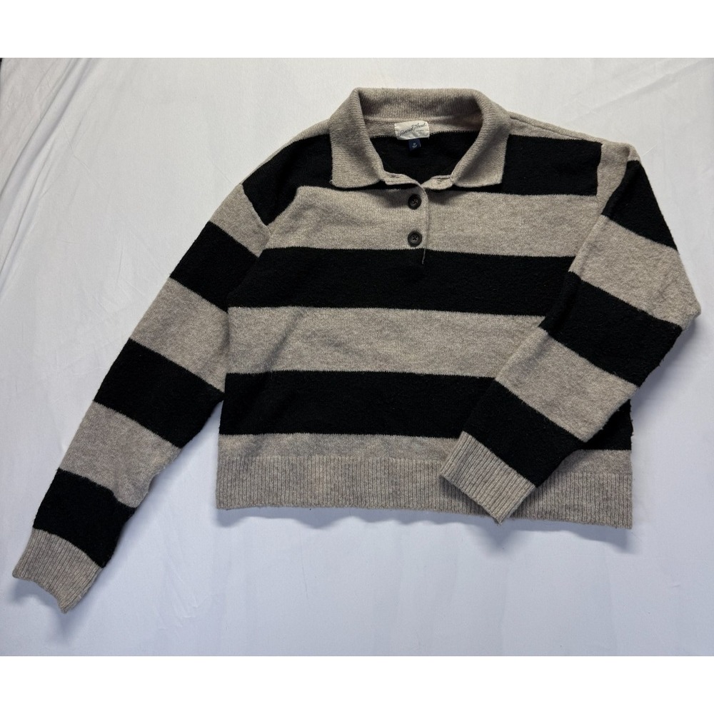 Universal Thread Goods Co Sweater Womens Medium Beige Black Striped Ribbed Warm